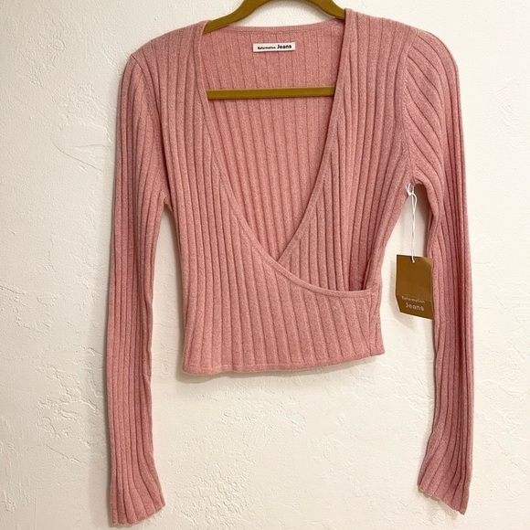 Reformation Cashmere Faux Wrap Sweater Rose Pink - Picture 1 of 3